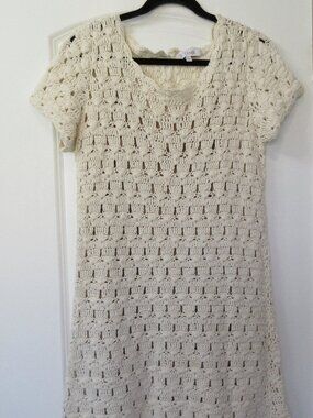 Intermix Creamy White Hand-Crocheted Lacework Mini Dress, Size M
